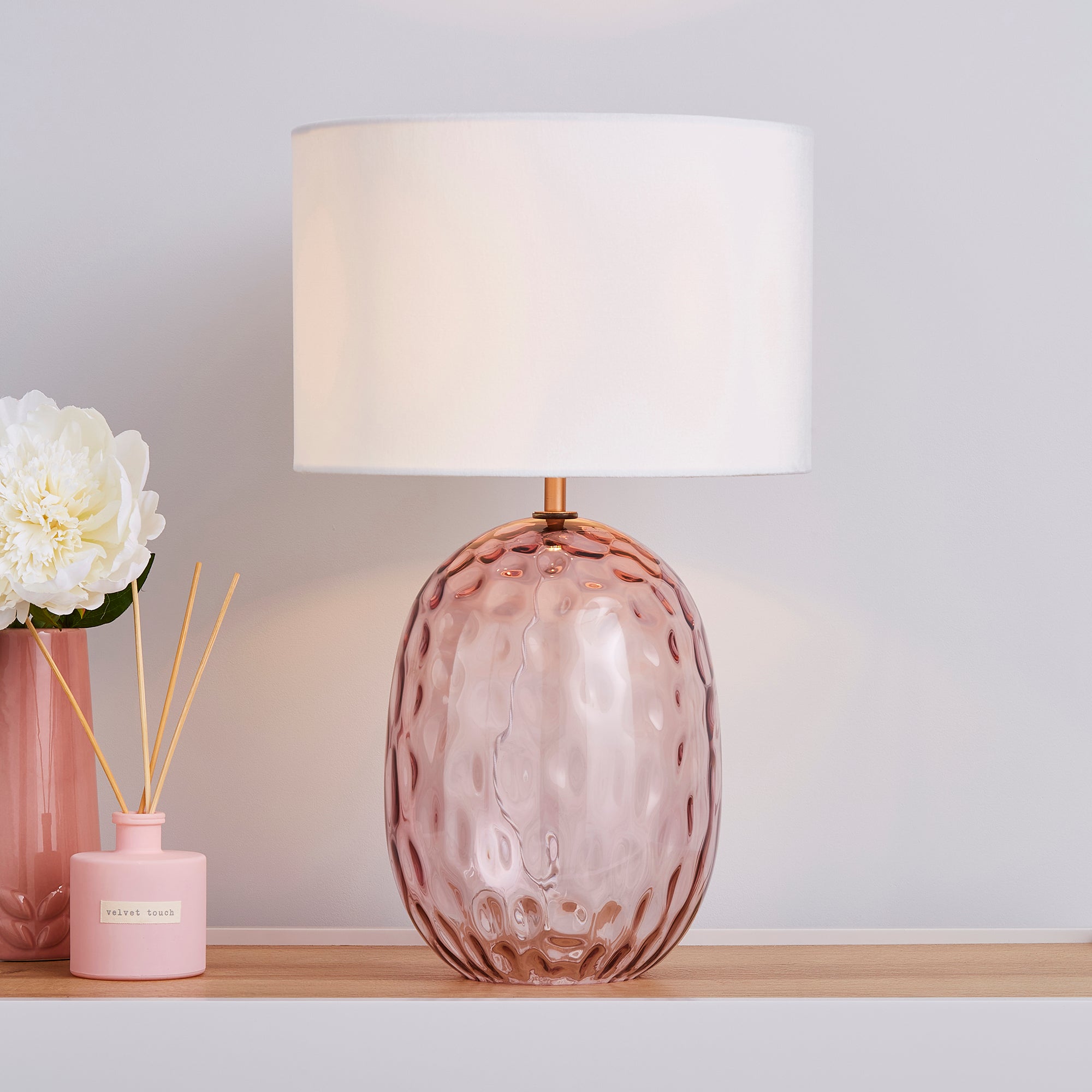 Elodie Dimpled Glass Blush Table Lamp Blush