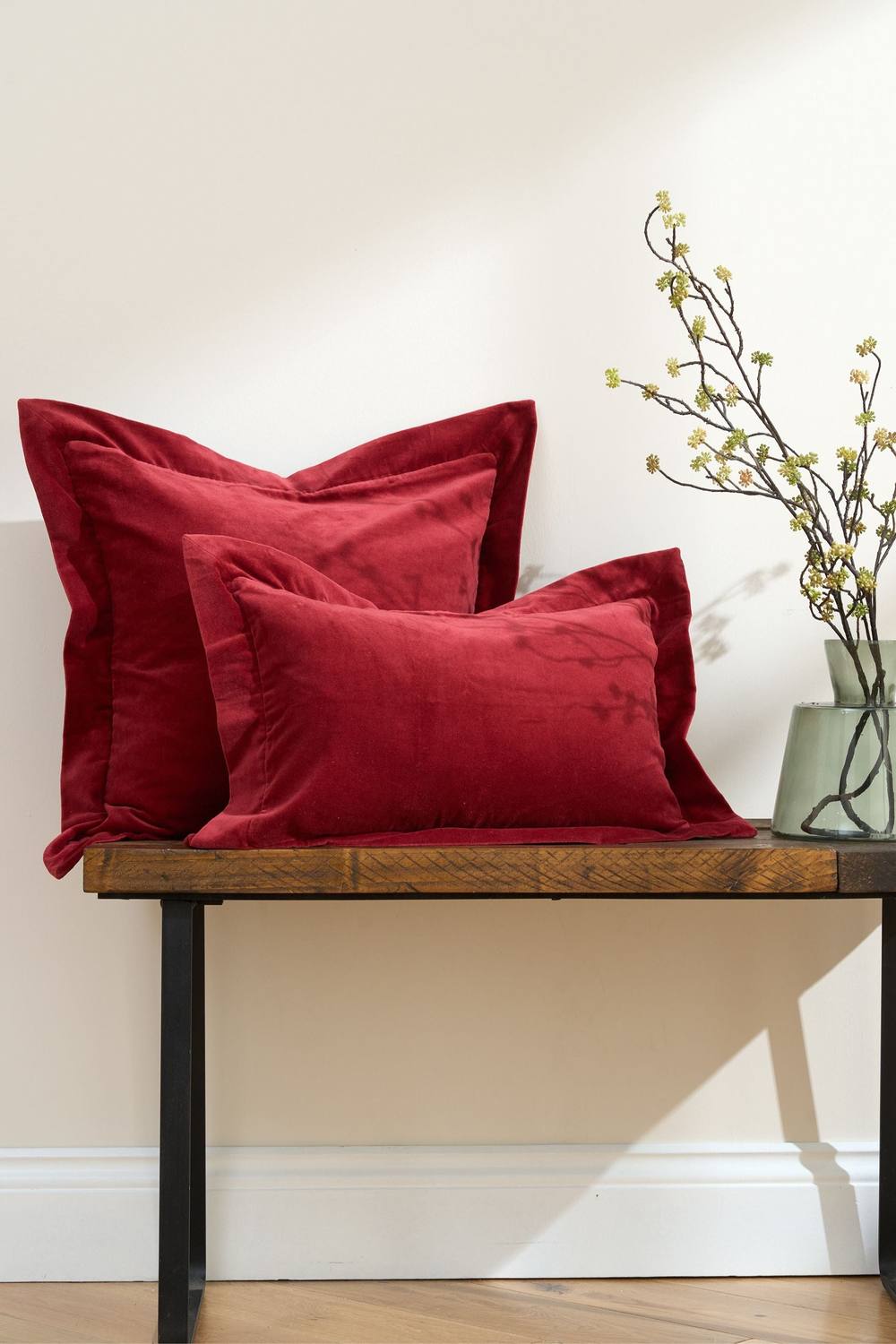 Truly Velvet Flange Square Cushion Cover in Dark Red
