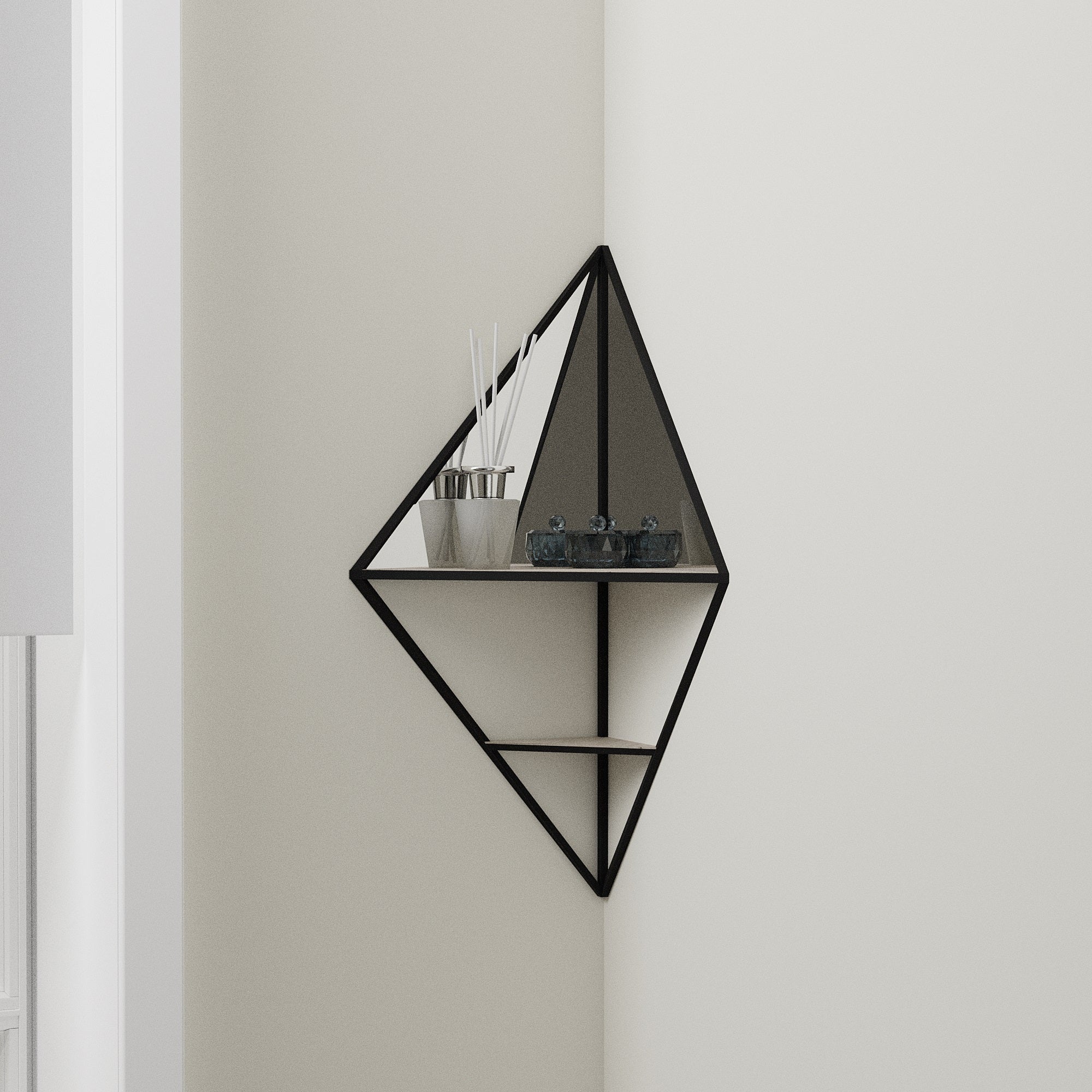 Corner Mirrored Shelf Black