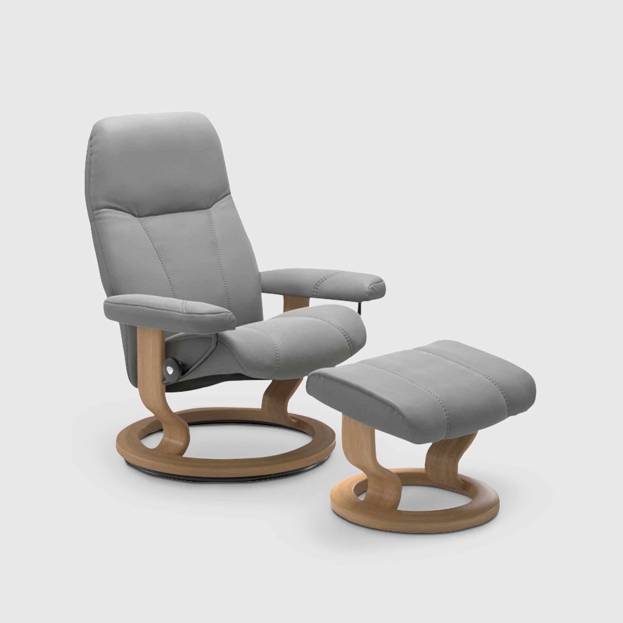 Stressless Consul Medium Recliner Chair & Stool, Grey Leather | Barker & Stonehouse