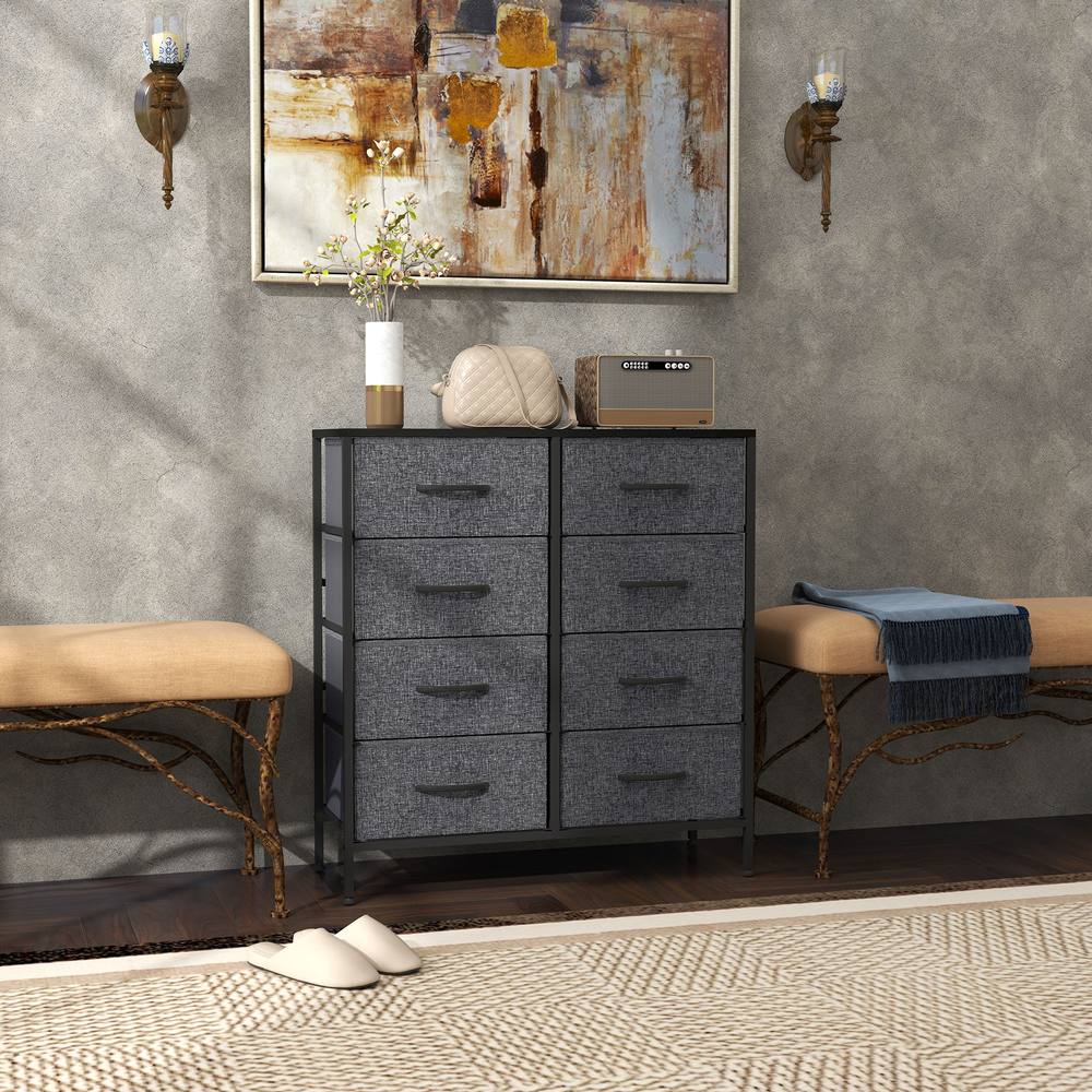 HOMCOM 8 Drawer Fabric Chest of Drawers w/ Wooden Top for Hallway in Black
