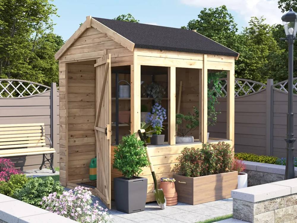 Dunster House Wooden Potting Shed Apex Roof W6' x D6' (W1.8m x D1.8m) Overlord Modular in Brown 2