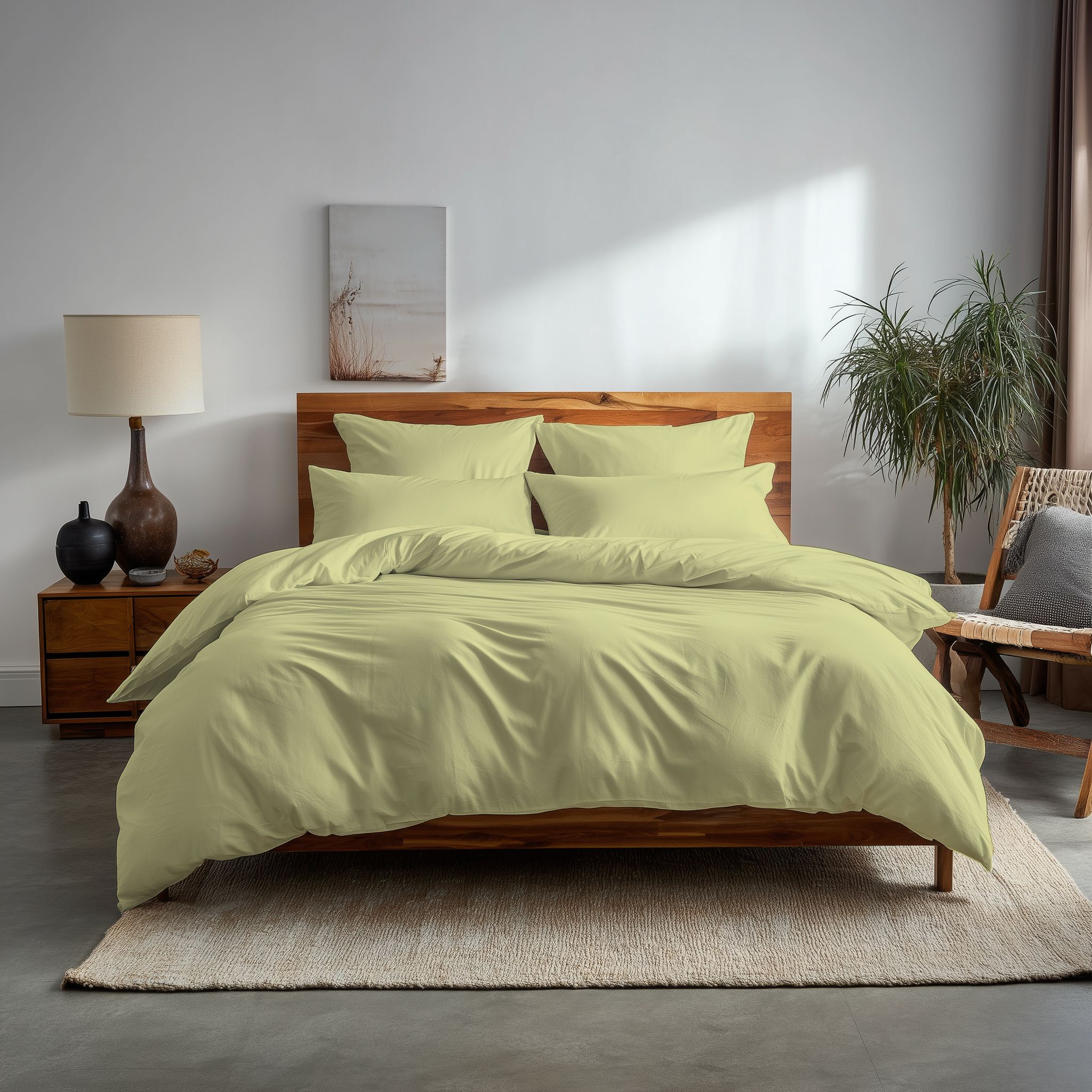 Snug City Plain Dyed Easy Care Polycotton Duvet Cover & Pillowcase/s Set Bed Linen in Lemon