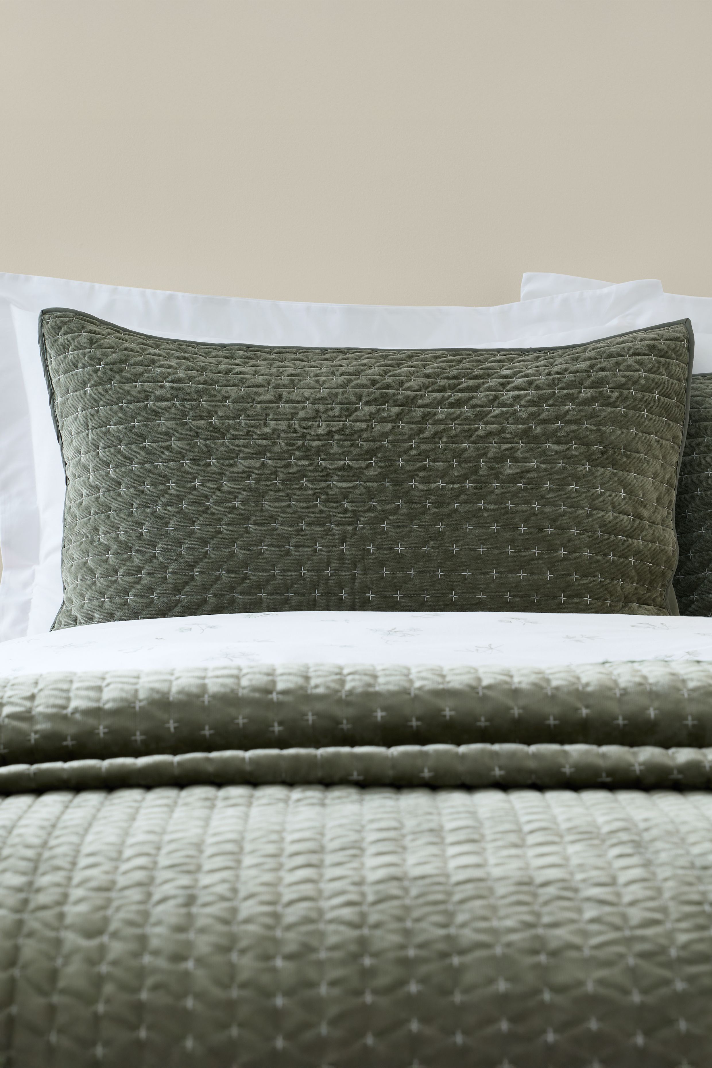 Bianca 'Attica Velvet' Embroidered Pillow sham Pair in Green
