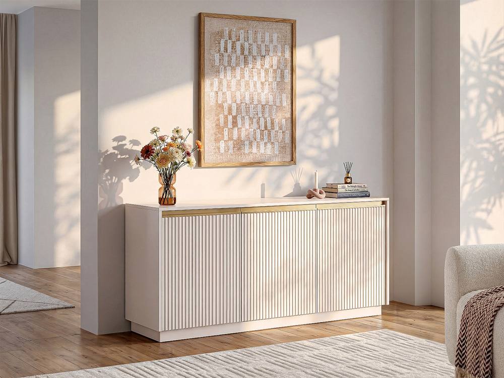 Vente-unique Buffet With 3 MDF Doors - Beige & Gold - POSINIA