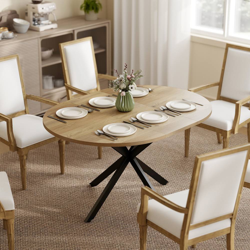 HOMCOM Extendable Dining Table for 4-6 with X-Shape Base, Natural Wood
