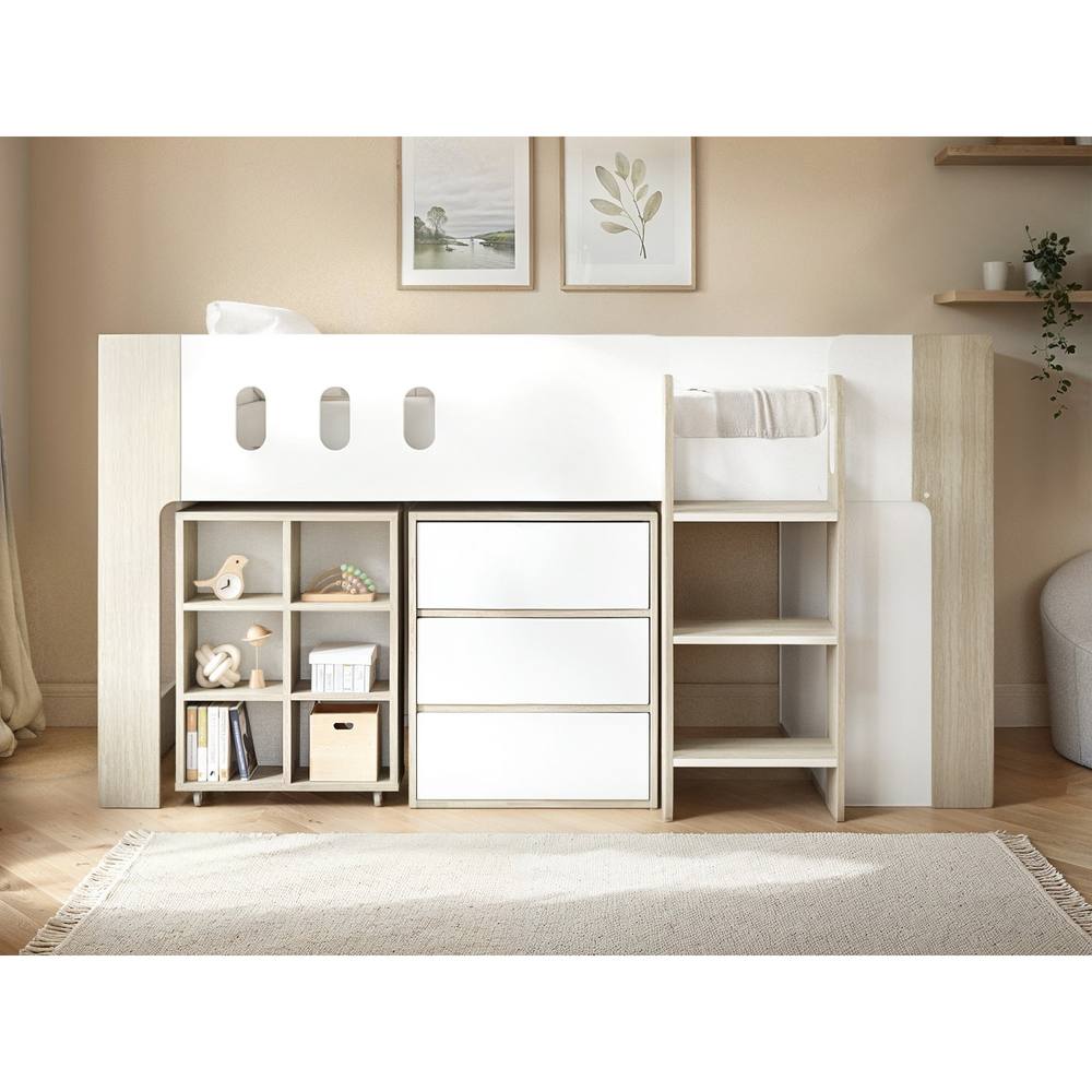 Flair Willow Mid Sleeper with Desk & Storage White & Oak