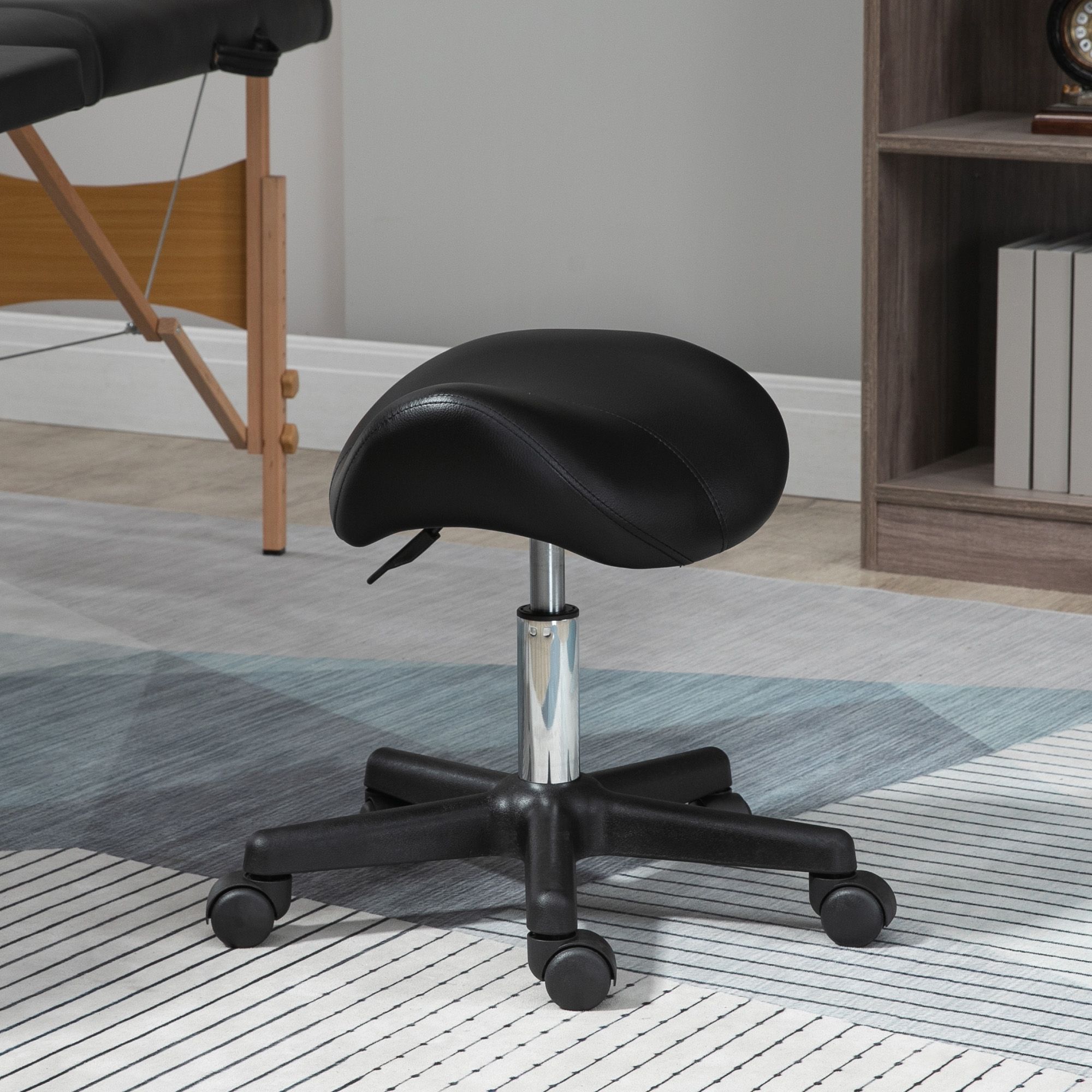 HOMCOM Saddle Stool Adjustable Rolling Salon Chair for Massage Spa Beauty in Black