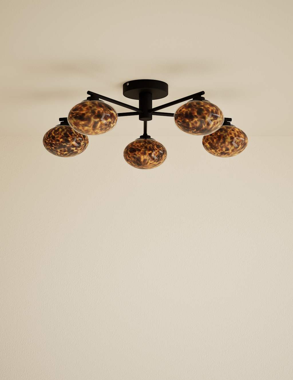 M&S Glass Tortoiseshell Flush Ceiling Light Black