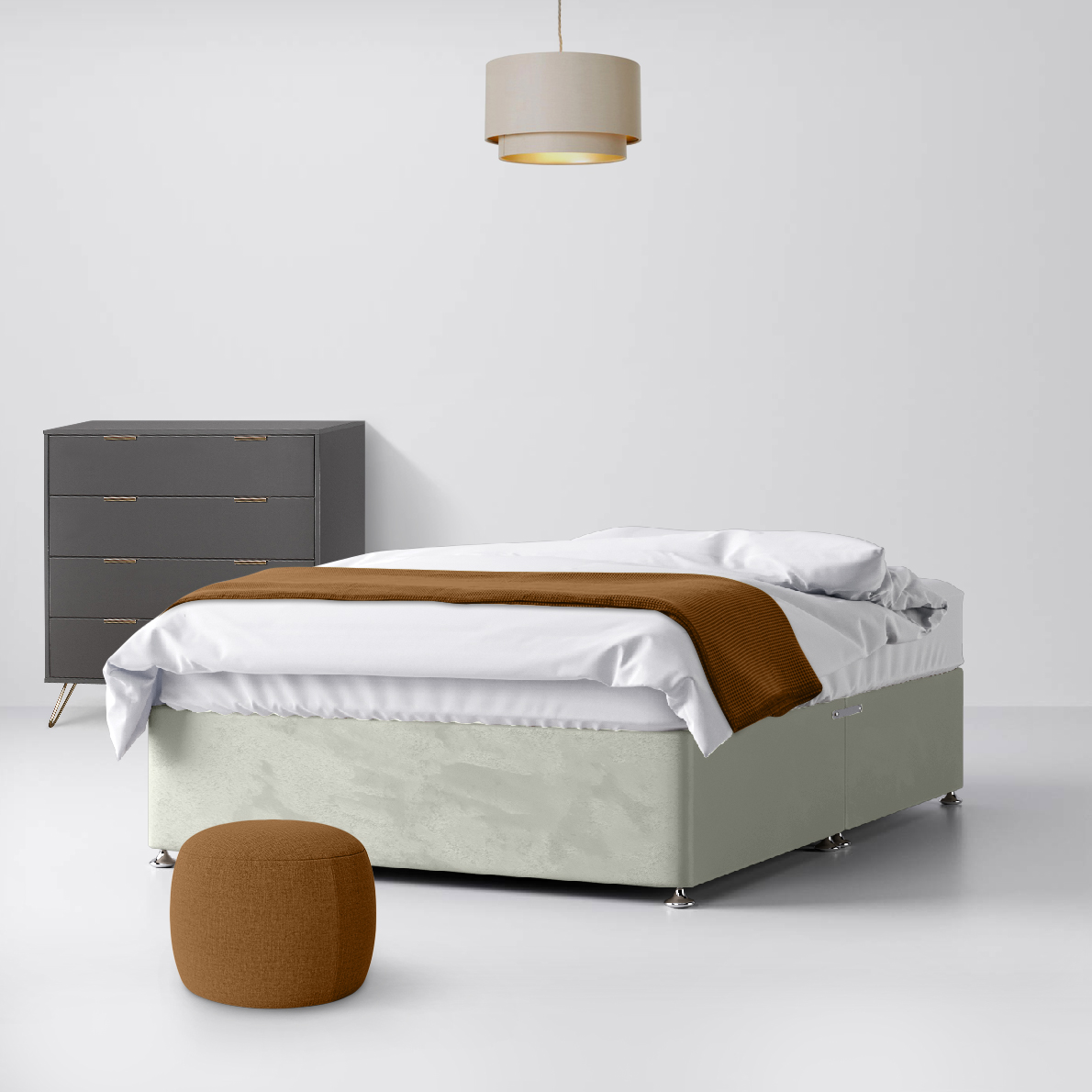 Classic Light Silver Velvet Fabric No Drawer Divan Bed - 2ft6 Small Single