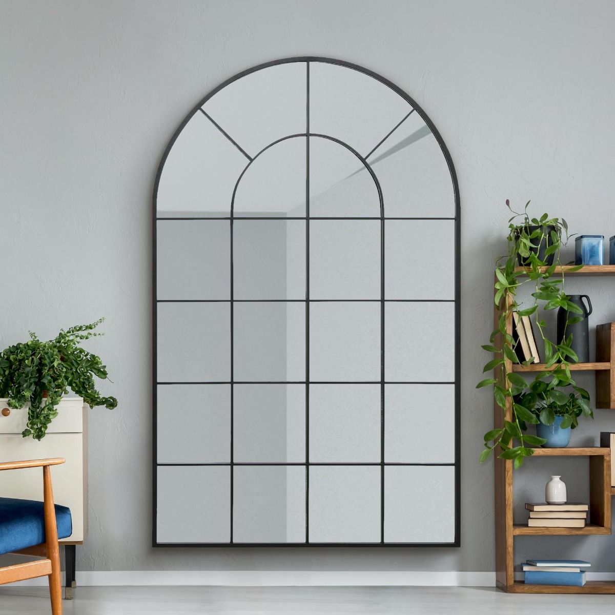 MirrorOutlet Black Framed Arched Window Leaner/Wall Mirror 75" X 47" (190x120CM) 6