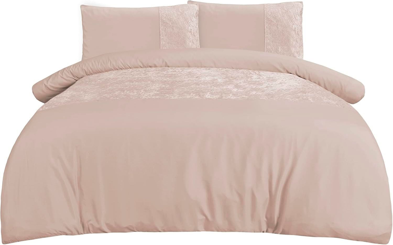 Smart Living Soft & Elegant Cosy Velvet Cuff Panel Duvet Cover Set with Pillowcases in Light Beige