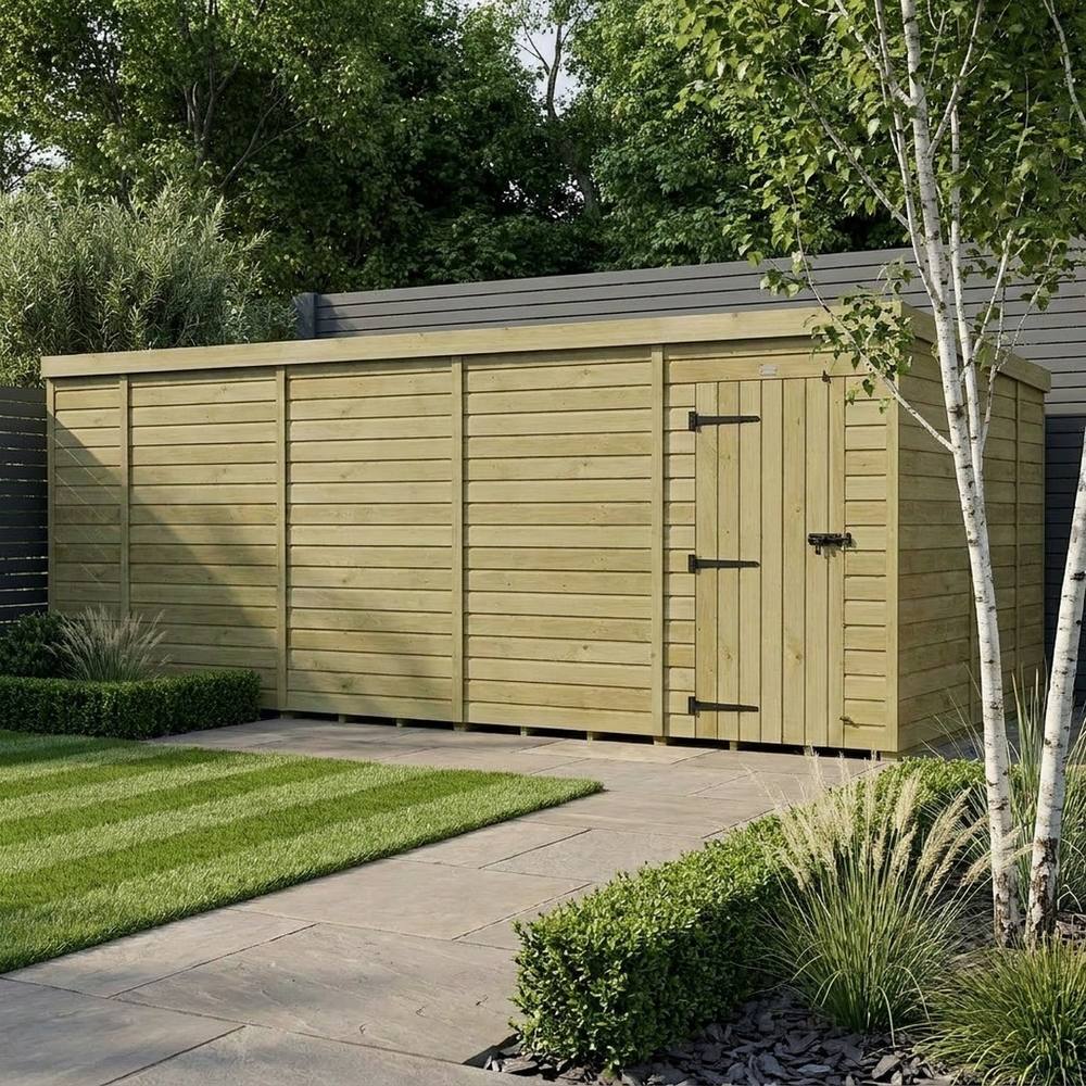 Buttercup Farm 18ft x 9ft Pent Garden Shed Single Door No Windows - Timber in Brown 2