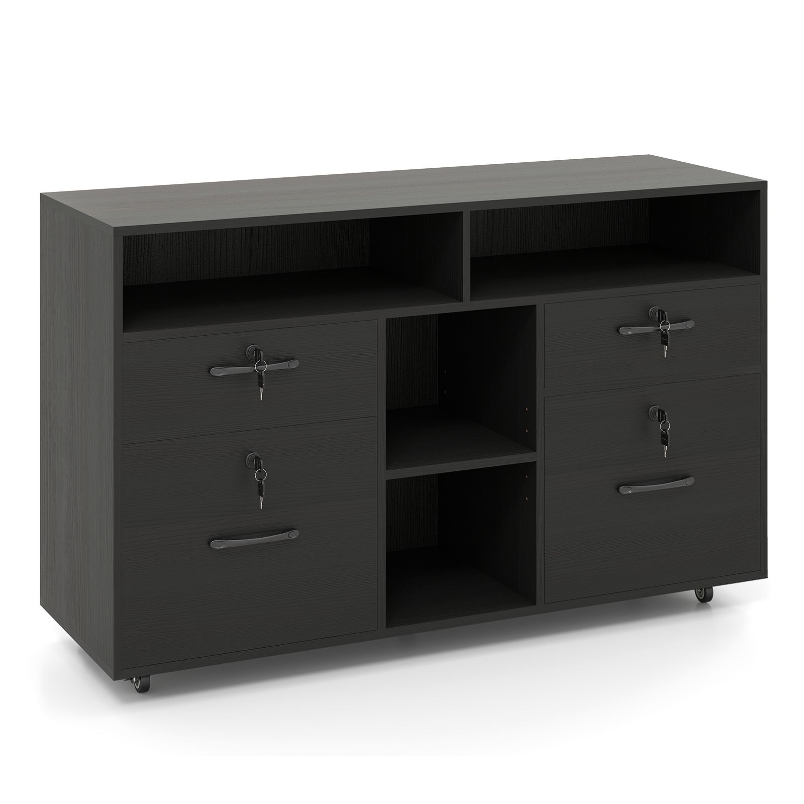 Costway File Cabinet Mobile Lateral Filing Storage Organizer with Lock in Black