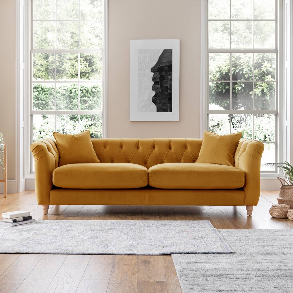 The Great Sofa Company Kensington 3-Seater Velvet Chesterfield Sofa in Gold