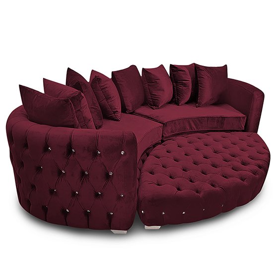 Krakow Malta Plush Velour Fabric Curved Sofa In Red
