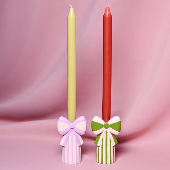 Raspberry Blossom Set of 2 Bow Candlestick Holders