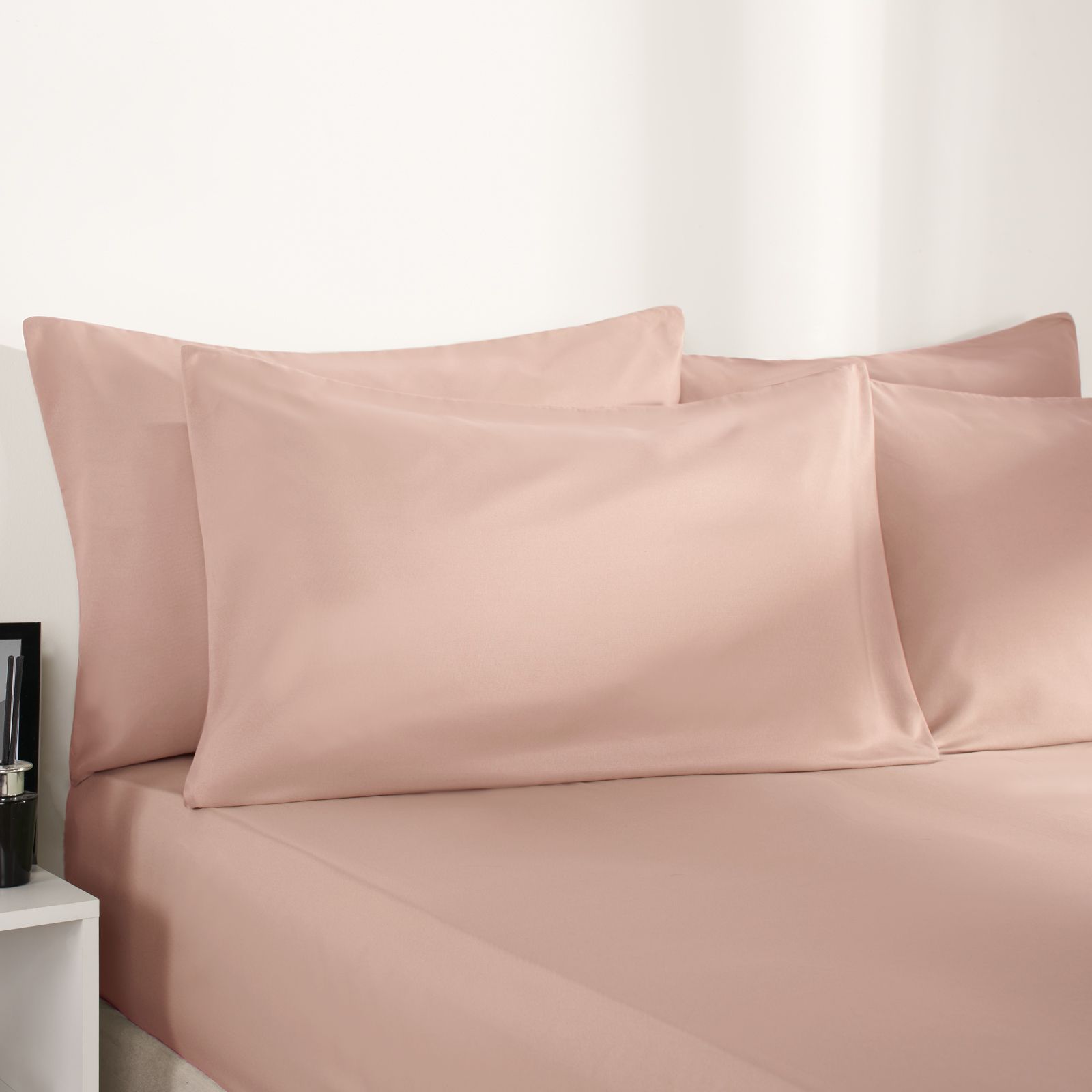 OHS Plain Dyed Non-Iron Fitted Bed Sheet in Light Pink | Size: King Fitted