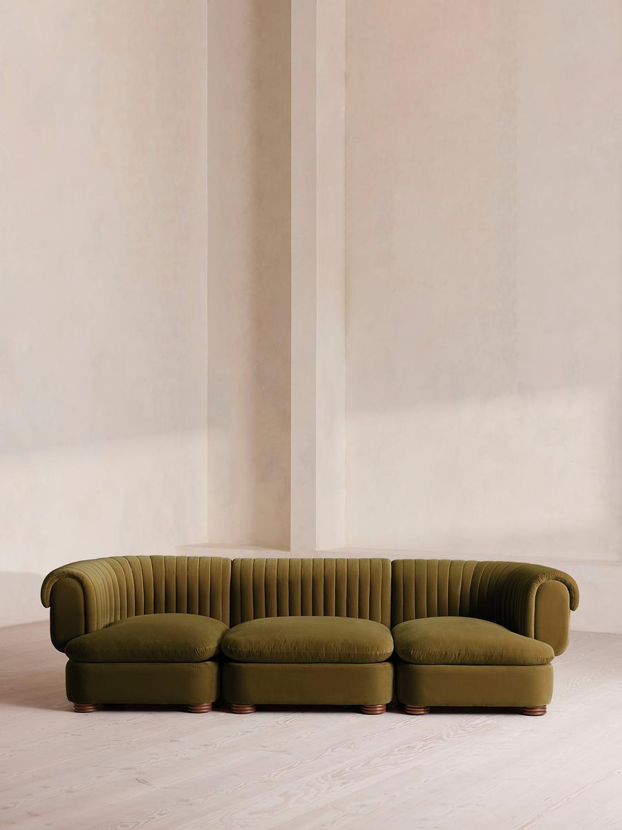 Rava Modular Sofa, Four Seater, Velvet, Olive