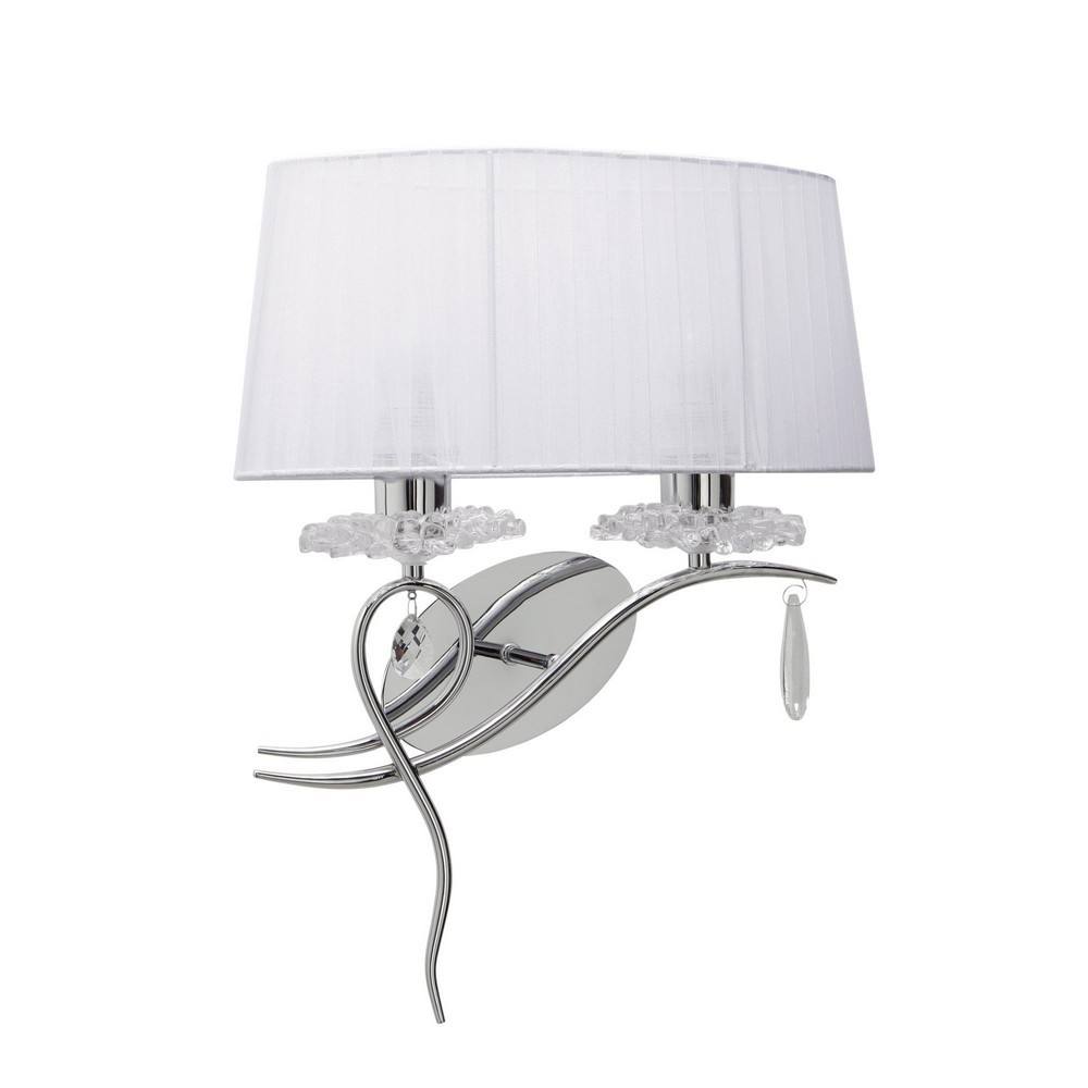 Netlighting Louise Wall Lamp Right 2 Light E27 White Shade Chrome Crystal in Grey