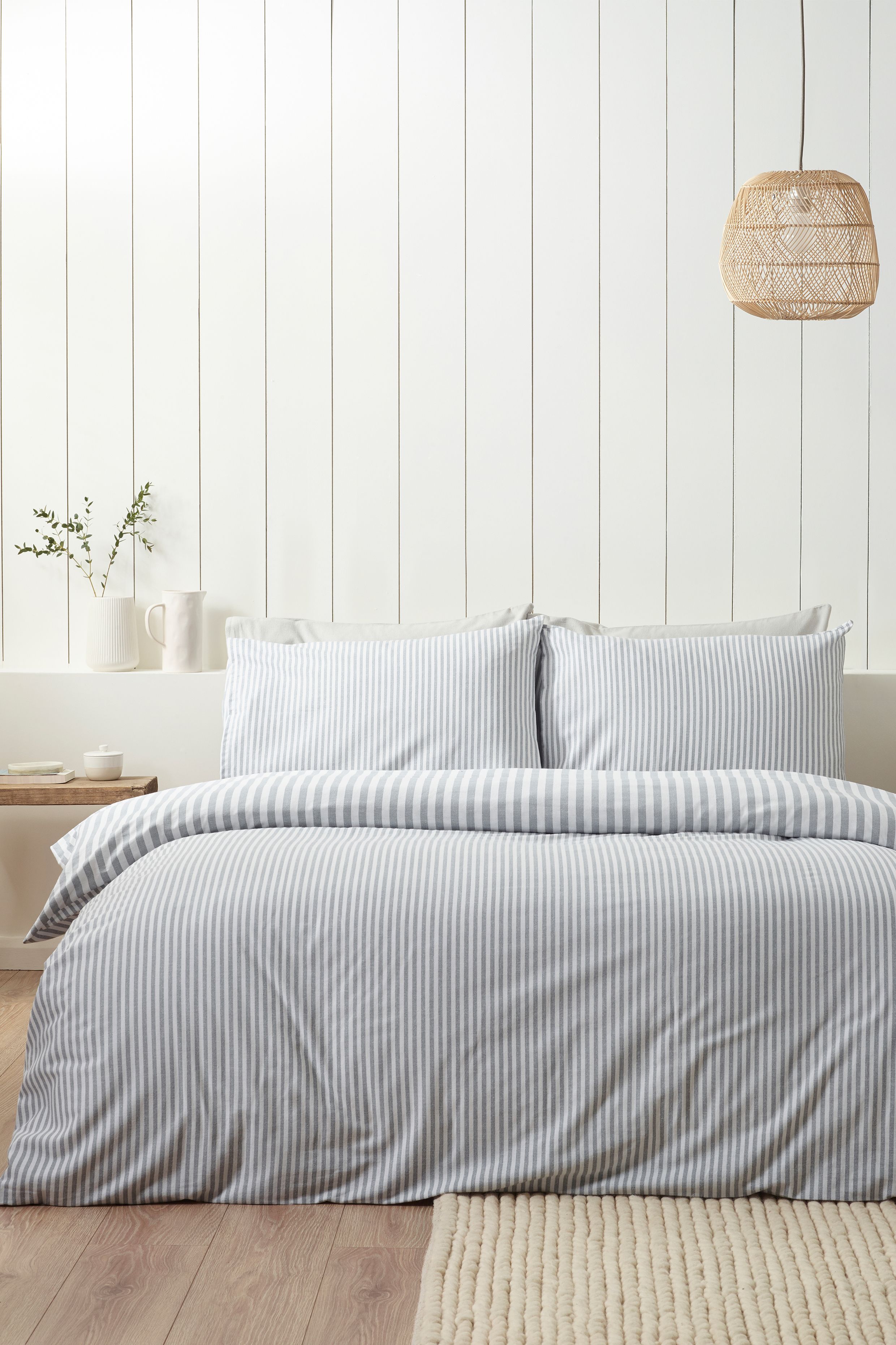 Catherine Lansfield Brushed Stripe 100% Cotton Duvet Cover Set in Silver 2