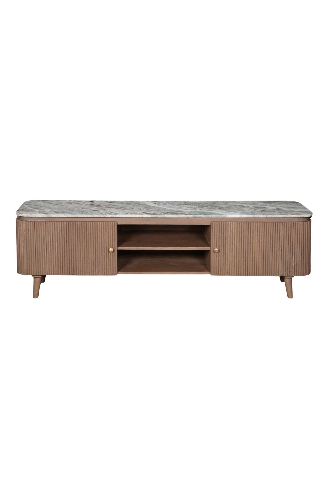 IH Design Bundi Natural Marble & Wood Large Tv Cabinet in Brown 2