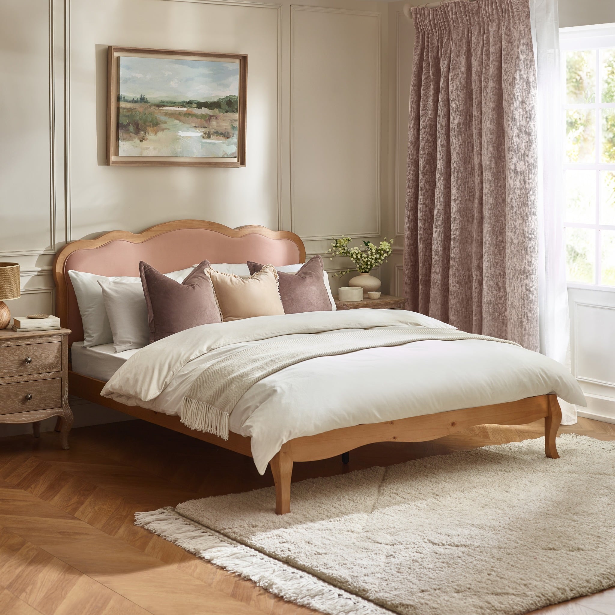 Evelyn - Super King-Size - Low Foot-end Bed - Pink/Oak - Fabric/Wood - 6ft