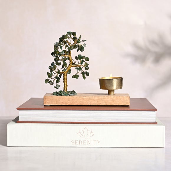 Serenity Green Jade Gemstone Tree Tealight Holder