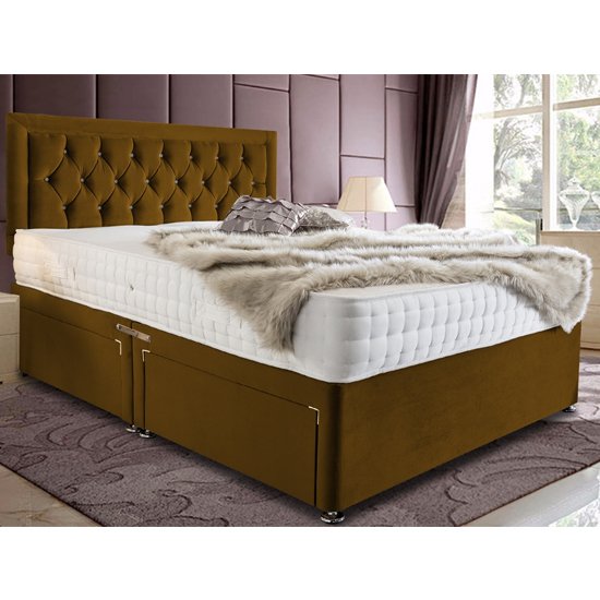 Lasso Plush Velvet Divan Small Double Bed In Mustard