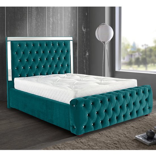 Eastcote Plush Velvet Mirrored Single Bed In Green