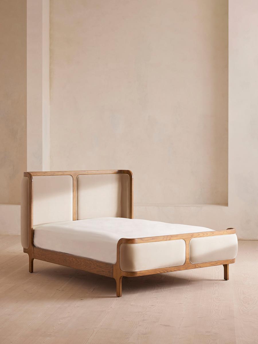 Belsa Bed, Light Oak, Super king, Velvet, Porcelain