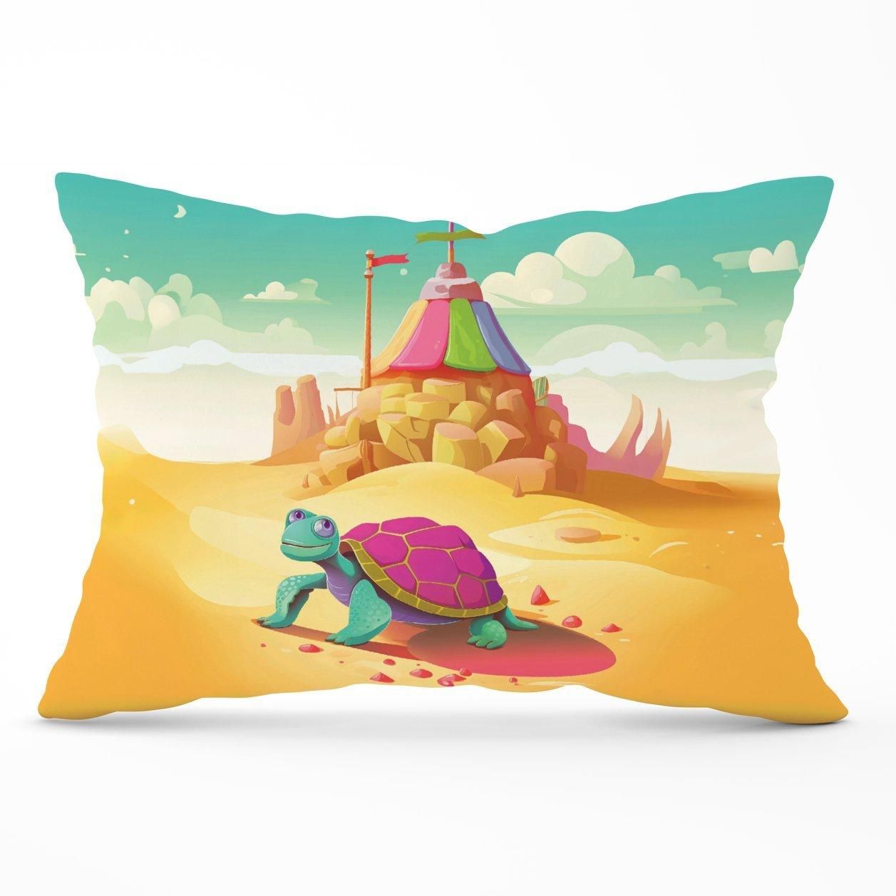 Warren Reed - Designer Turtle On A Beach Holiday Cushions in Yellow