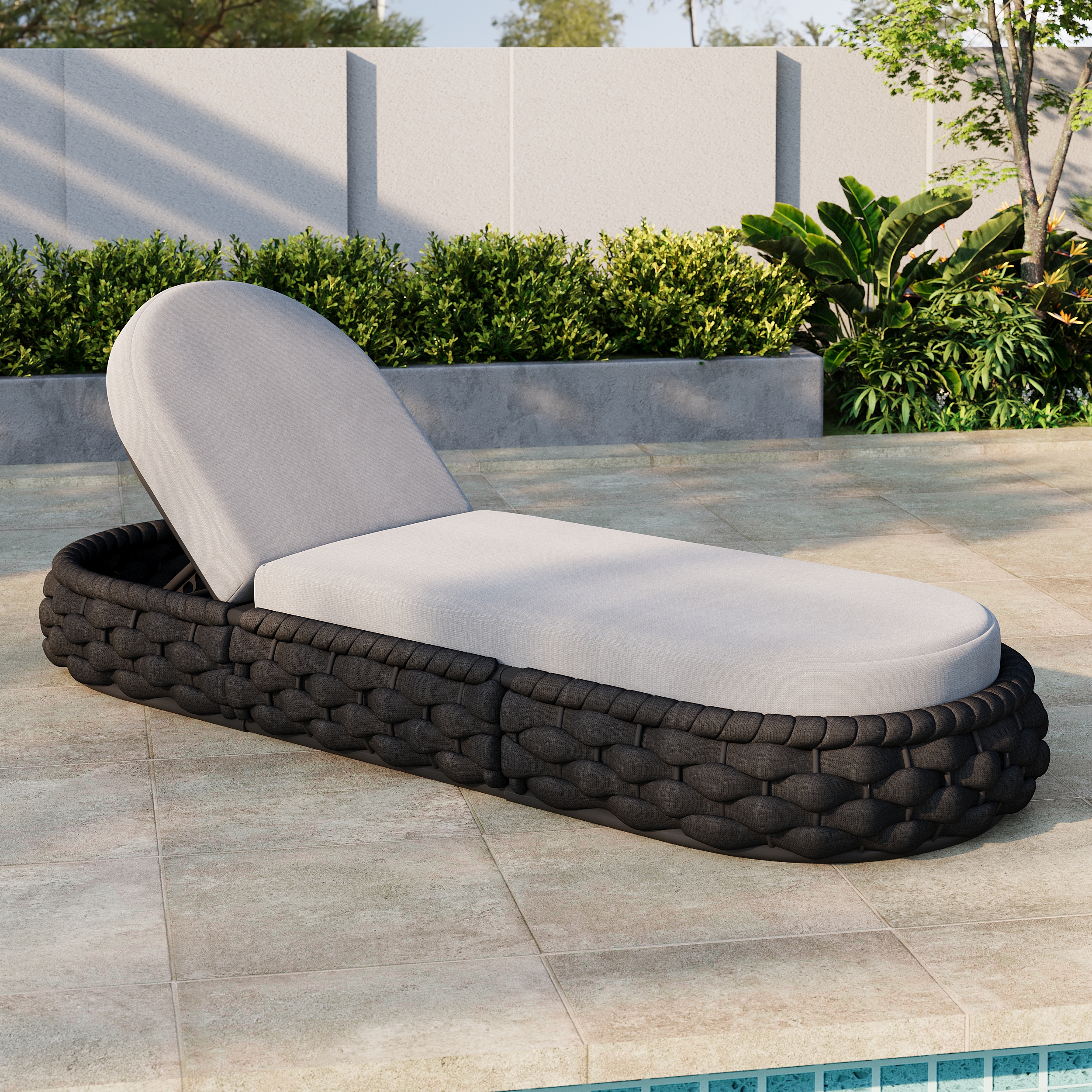 Cocaro Garden Aluminium & Rope Weave Adjustable Chaise Lounge in Dark Grey
