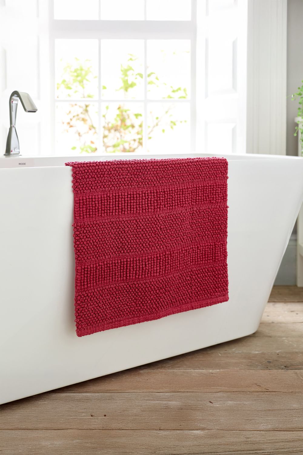 Deyongs Romeo Textured 100% Cotton Bath Mat - 1500gsm Absorbent Bathroom Rug | 1846 in Raspberry