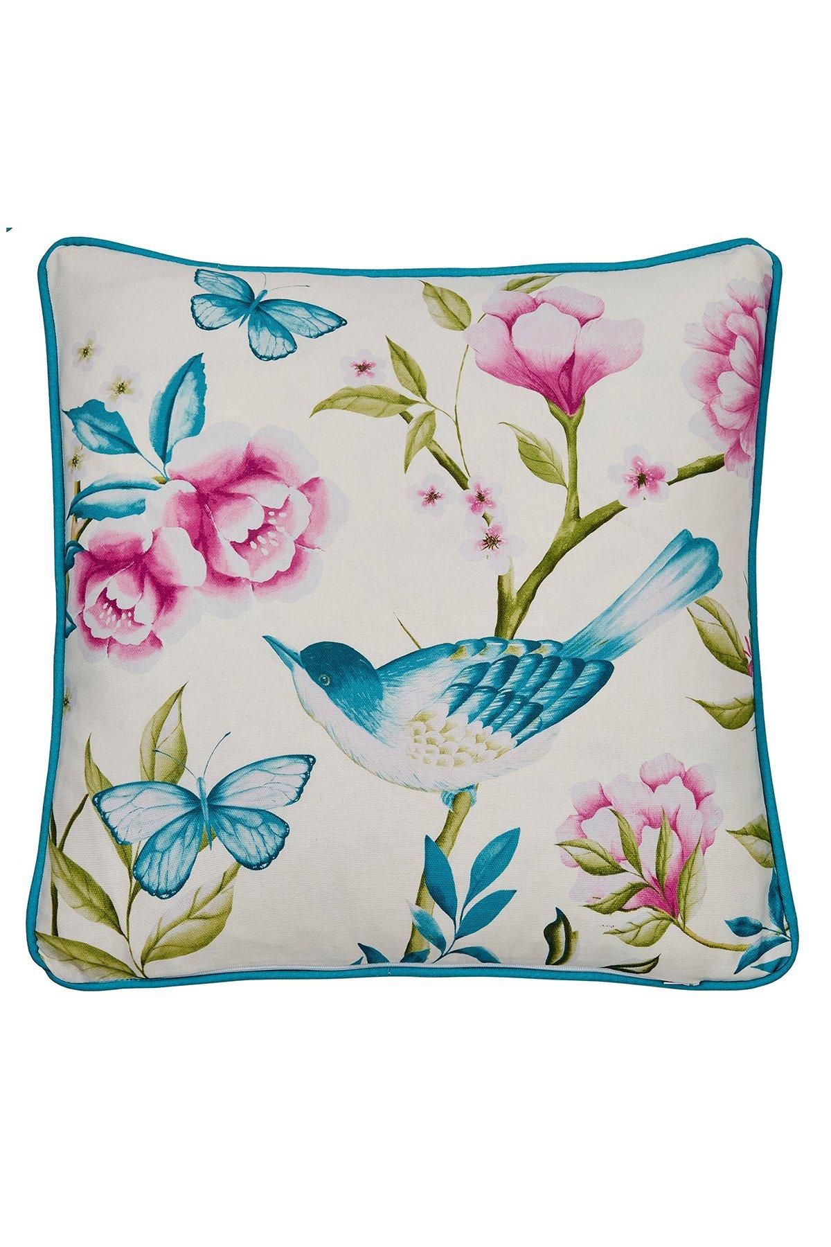 Dreams & Drapes 'Amelle' Outdoor Water & UV Resistant Garden Filled Bench Cushion in Blue 3