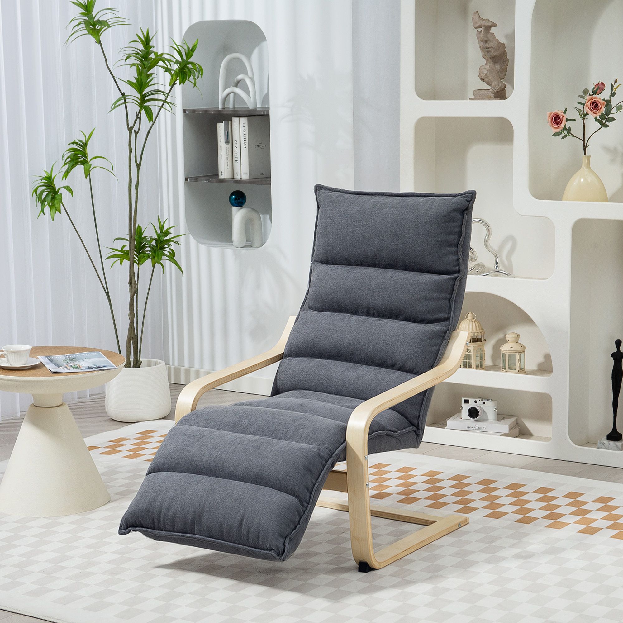 HOMCOM Birch Wood Lounge Chair for Living Room, Bedroom in Dark Grey
