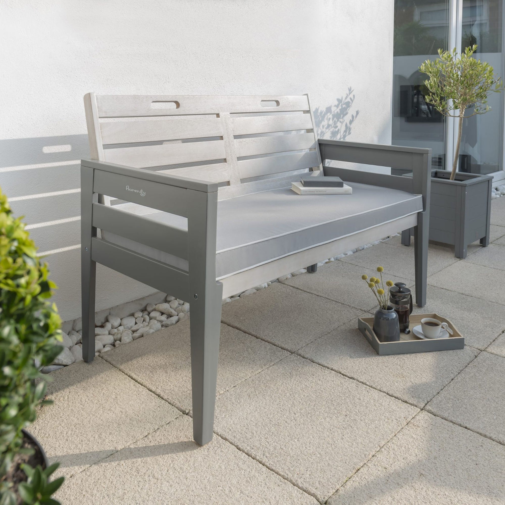 Florenity Grigio 2 Seater Cushioned Bench Grey