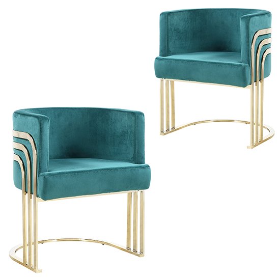 Lula Green Velvet Dining Chairs In Pair With Gold Legs