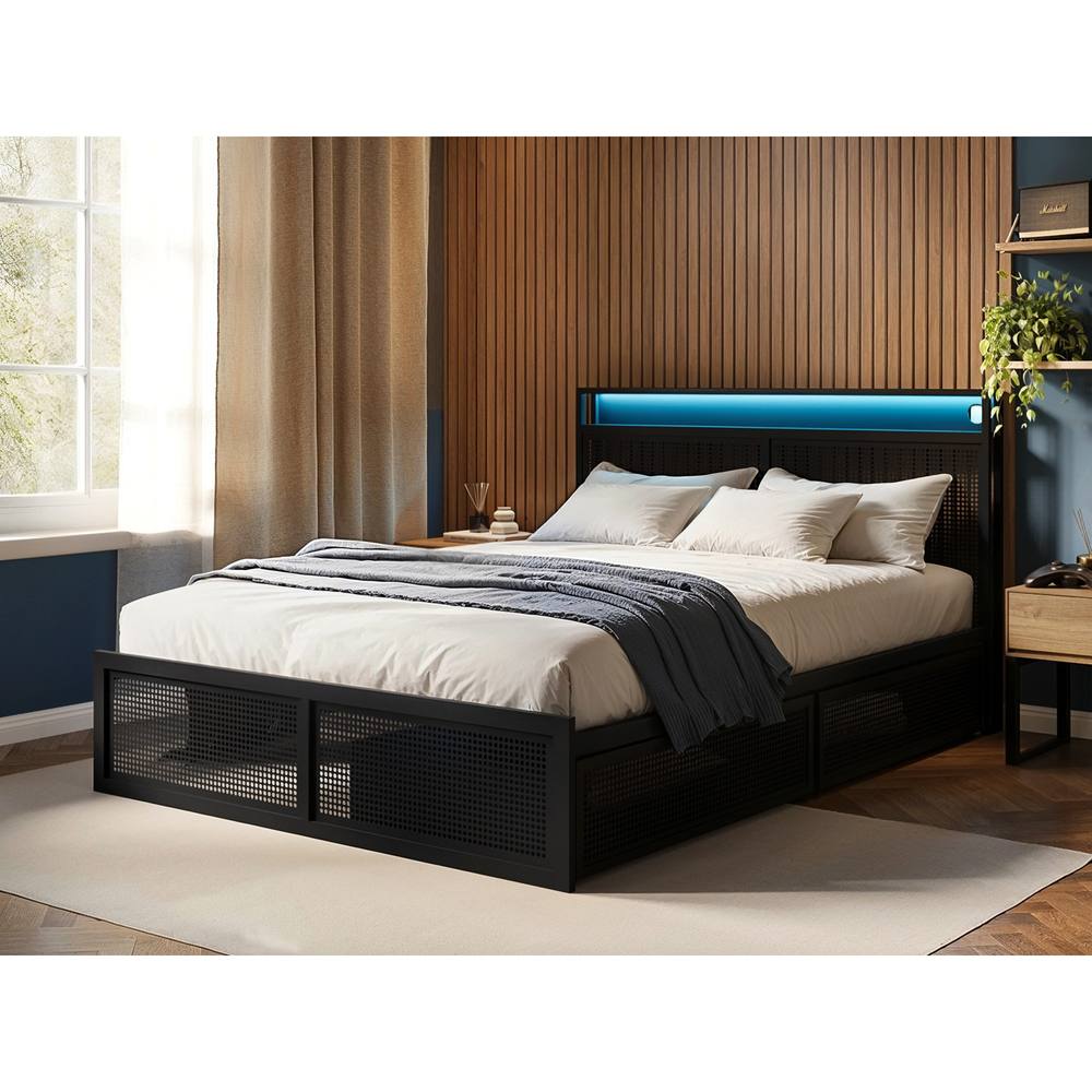 Flair Callan Metal Bed with Storage & LED Black