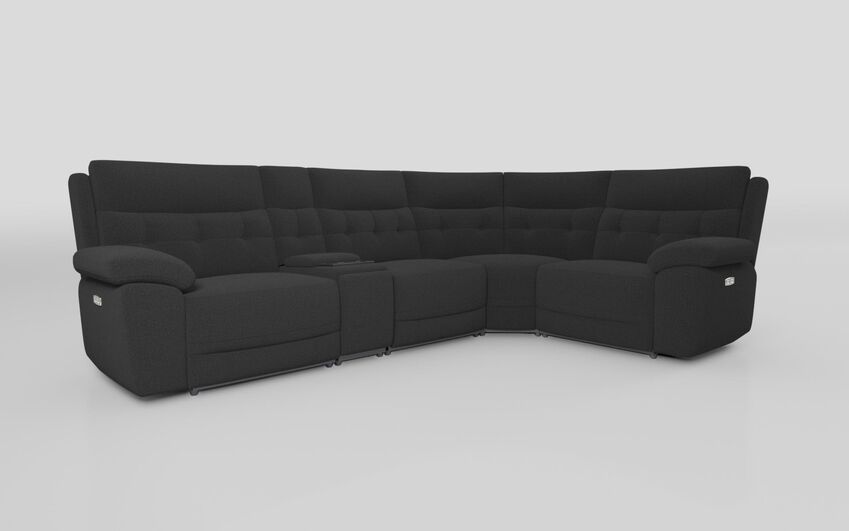 Black Fabric Belford 3 Corner 1 Sofa with Media Console