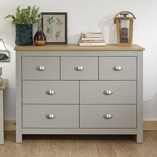 Valencia Wooden Chest Of Drawers Wide In Grey And Oak