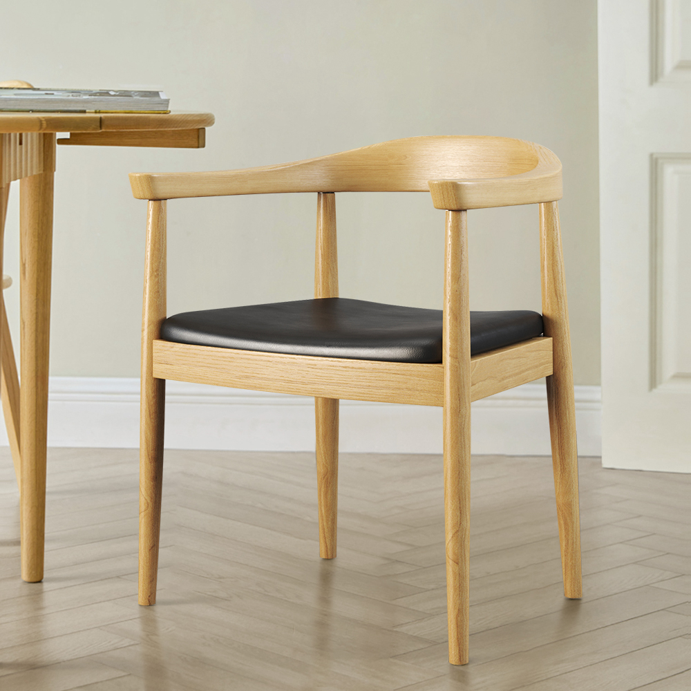 Acurv Curved Back Dining Chair Upholstered Leather Natural Wooden Armchair