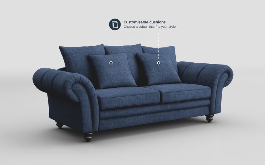 Blue Fabric Sorbara 3 Seater Scatter Back Sofa
