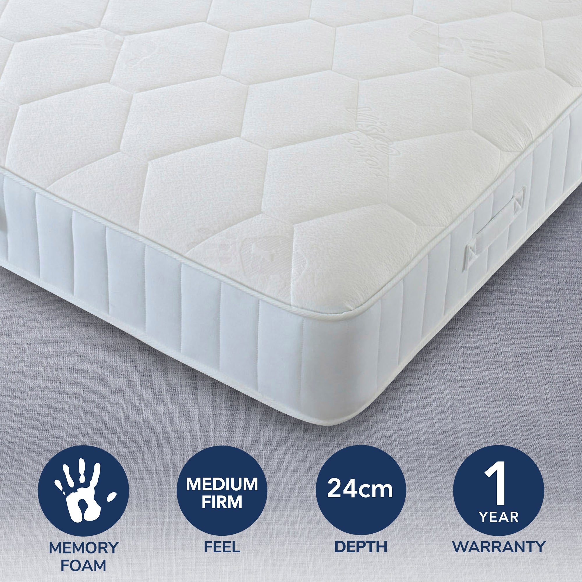 Egyptian Cotton Medium Firm Orthopaedic Memory Foam Mattress White