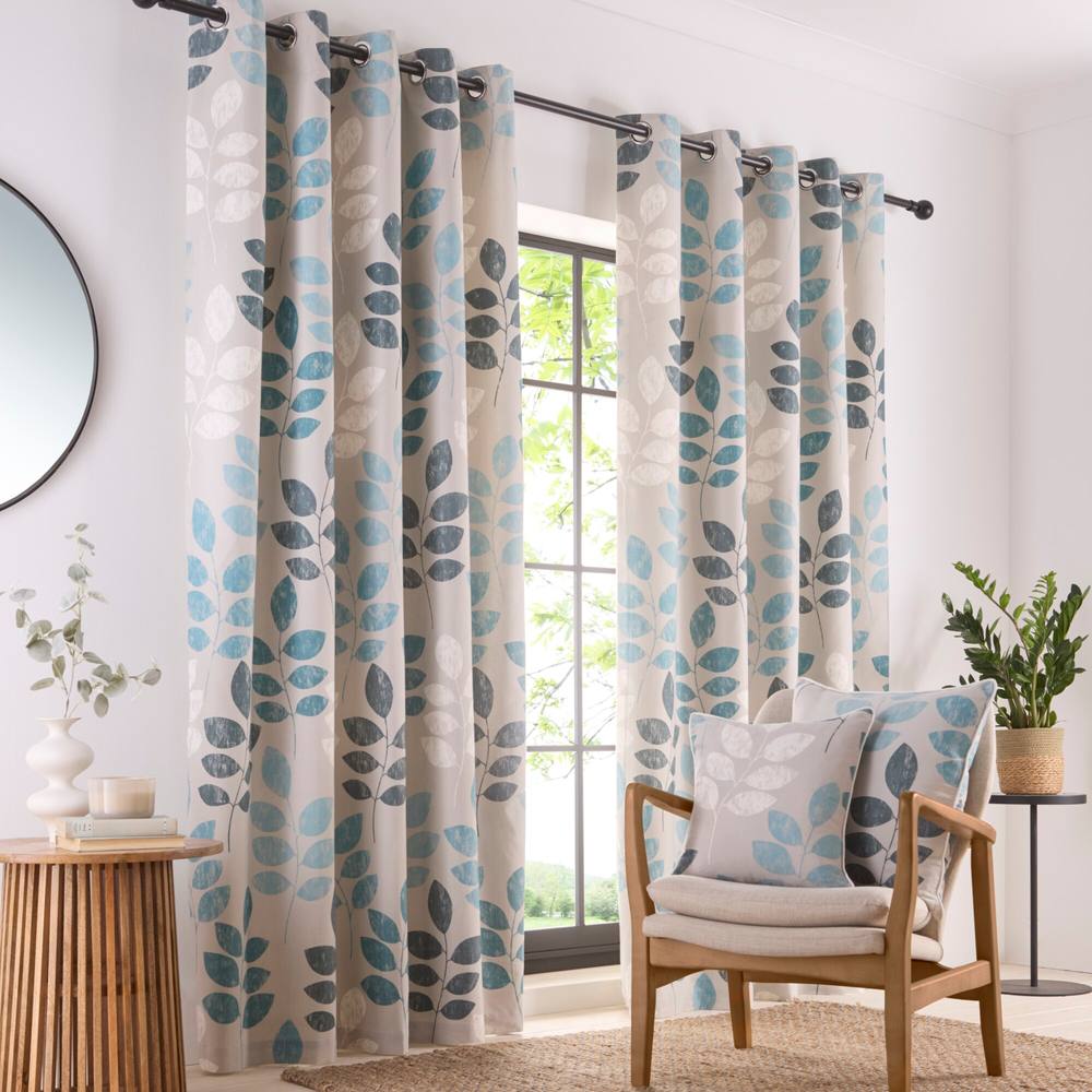 Portfolio Home Springfield Leaf Fully Lined Eyelet Curtain Set in Light Blue