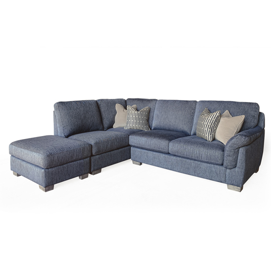 Beckett Left Corner Fabric Sofa In Blue With 4 Scatter Cushions