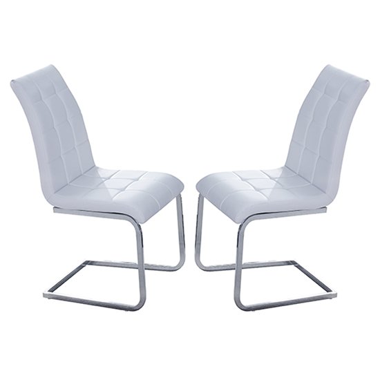 Paris White Faux Leather Dining Chair In Pair