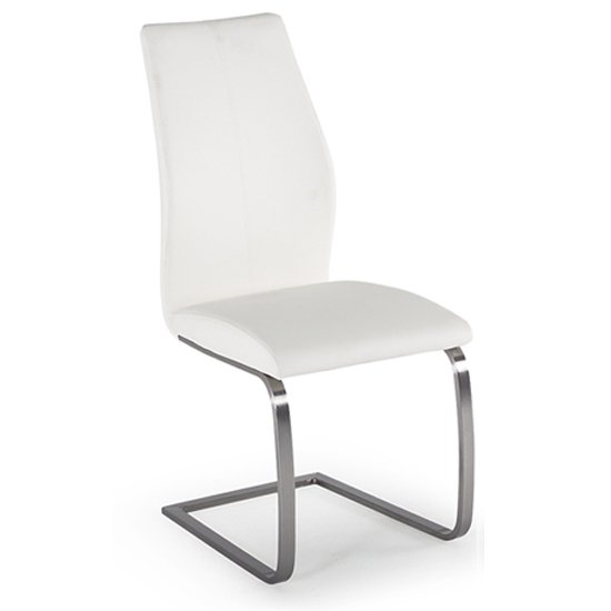 Irma Faux Leather Dining Chair In White With Steel Legs
