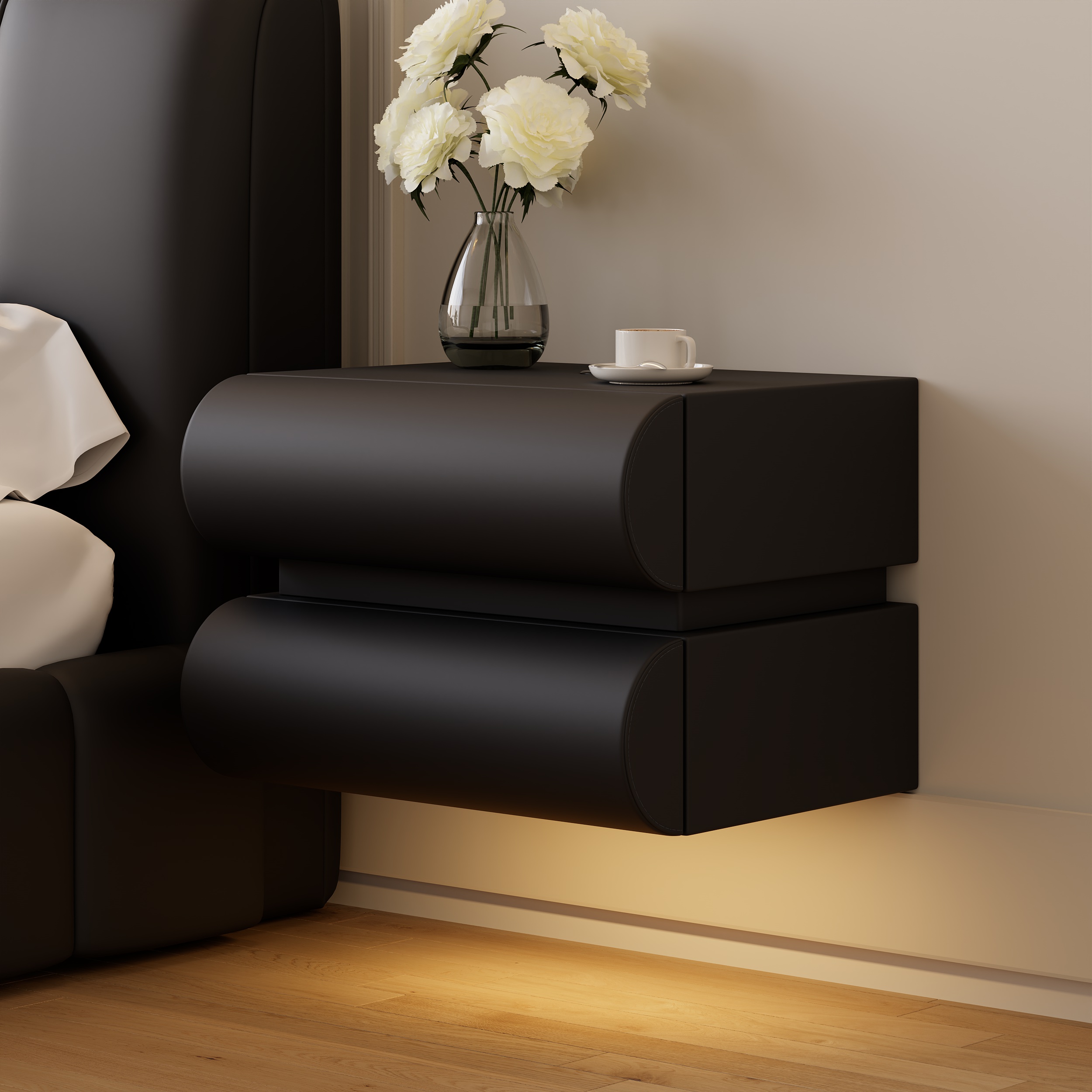 Humply Leather Floating Smart Nightstand with Drawer