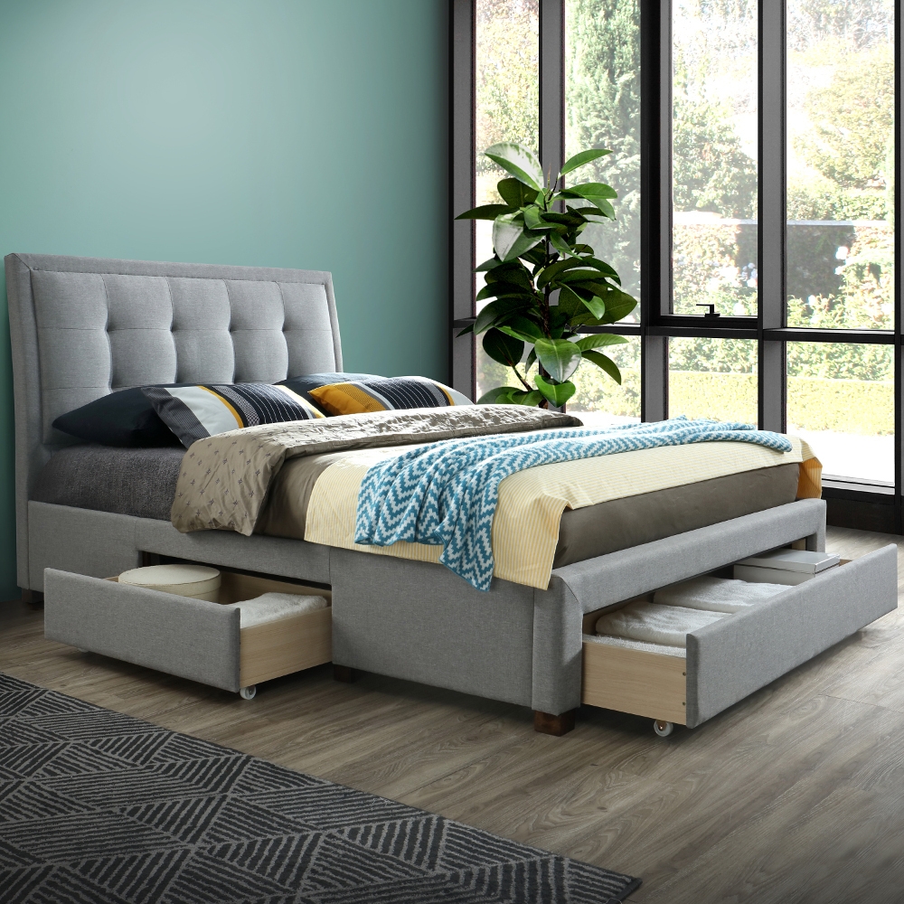 Shelby Grey Fabric 3 Drawer Storage Bed Frame - 5ft King Size